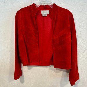 Vintage Emporium Capwell Crop Suede Leather Jacket Red Open Front Womens Sz Med